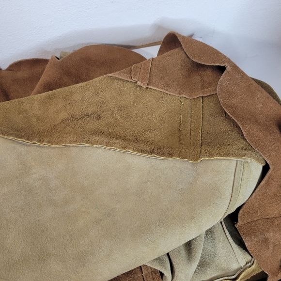 Womans Vintage 70s Suede Scallop bottom Pullover Poncho No tags 3 tone Brown - Picture 4 of 5